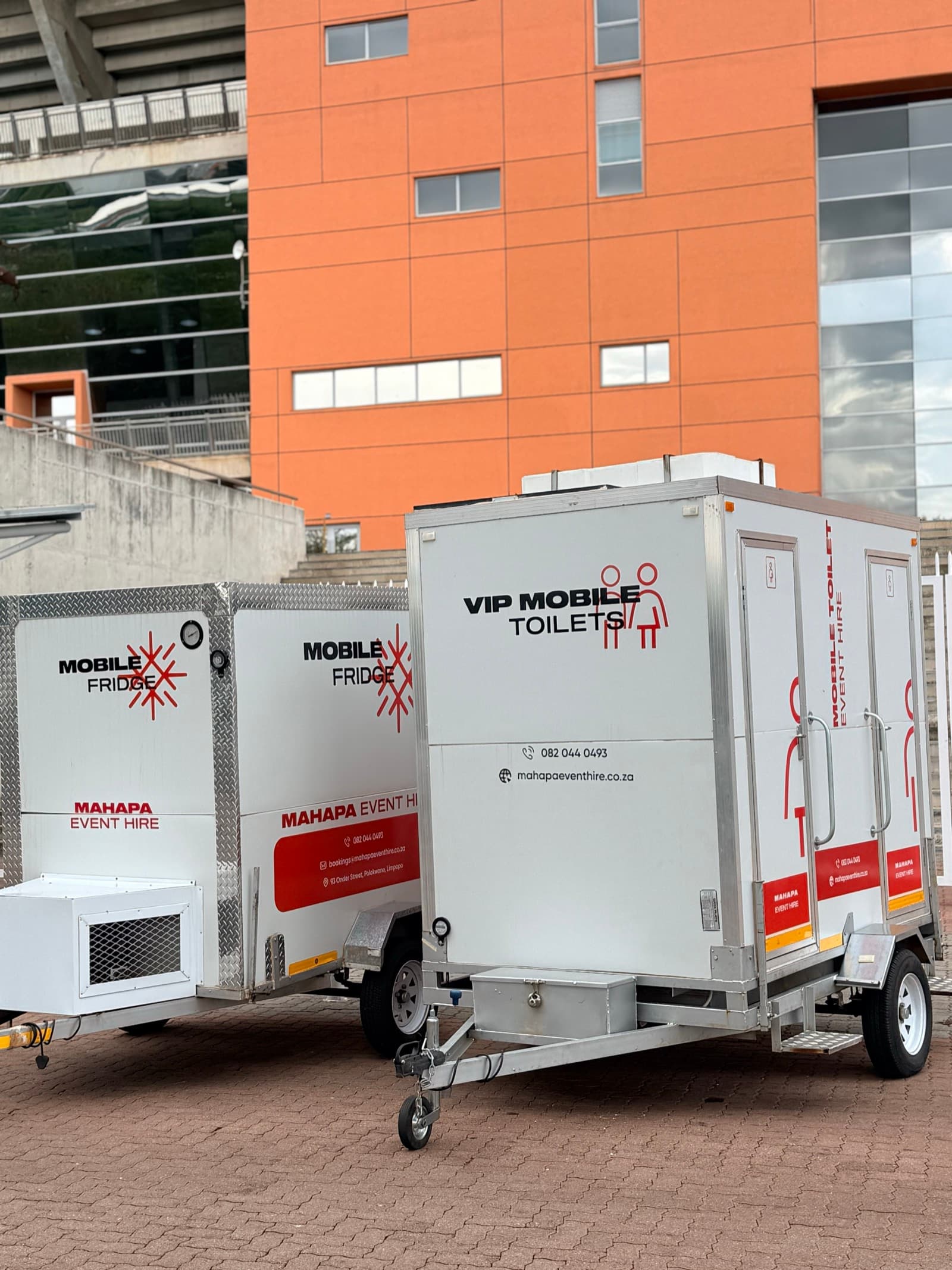 Mahapa Event Hire VIP mobile toilet and mobile fridge trailers ready for delivery